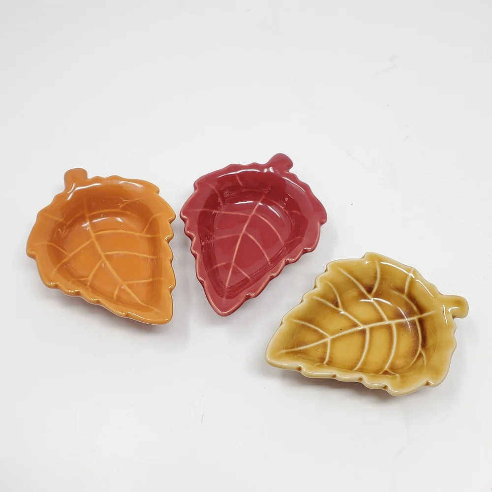 Pier 1 Unmarked colorful ceramic leaf design tea light candle holders 4